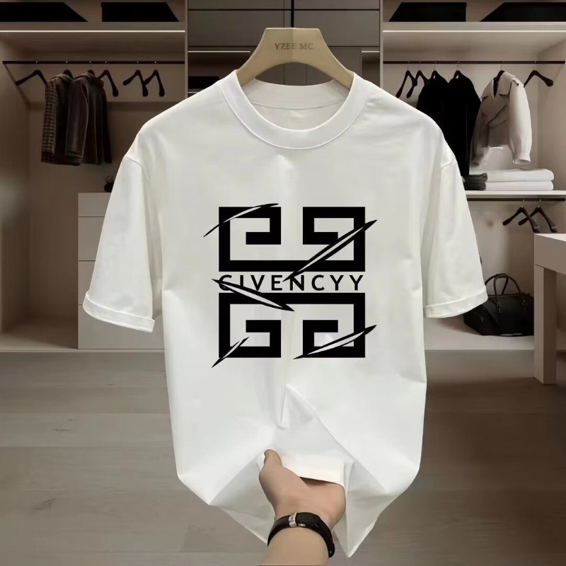Streetwear Brand Graphic Designer - เสื้อยืดแขนสั้นพิมพ์โลโก้แบรนด์ GIVENCY สำหรับผู้ชาย รุ่น 2026 เสื้อแฟชั่นสตรีทแวร์พร้อมลายกราฟิกสีขาว