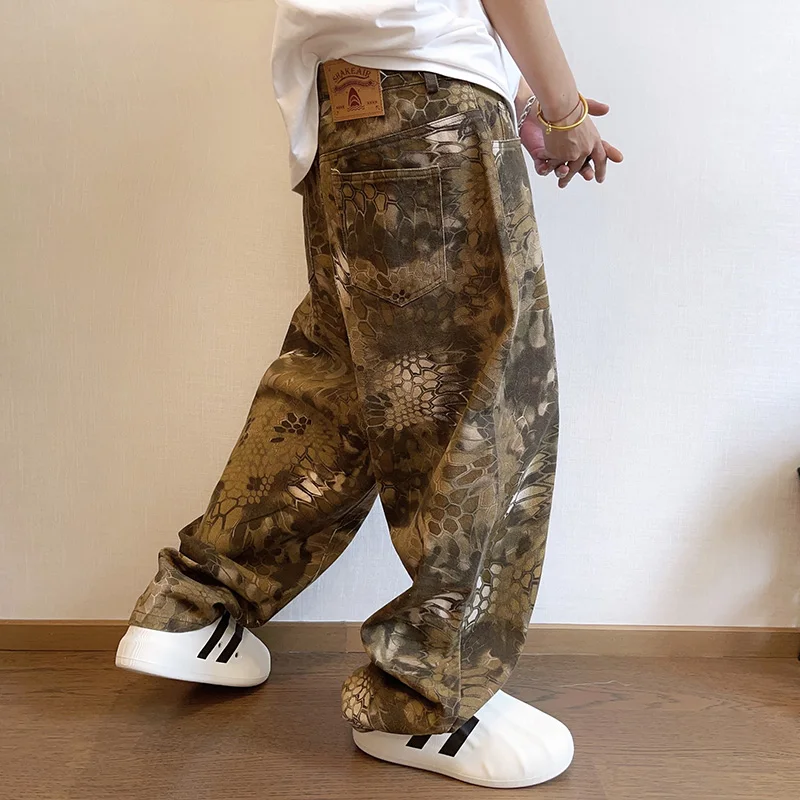 Streetwear Brand Graphic Designer - ใหม่ผู้ชาย Chic งูพิมพ์ Streetwear กางเกงยีนส์ชาย Designer